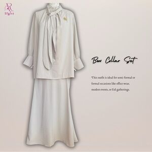 NWT Modest Two-Piece Set with Bow Detail in Nude